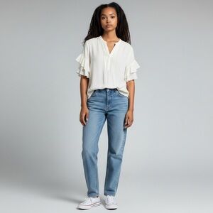 Vince Camuto White Pleated & Ruffled Polyester Blouse Size XS AR 10